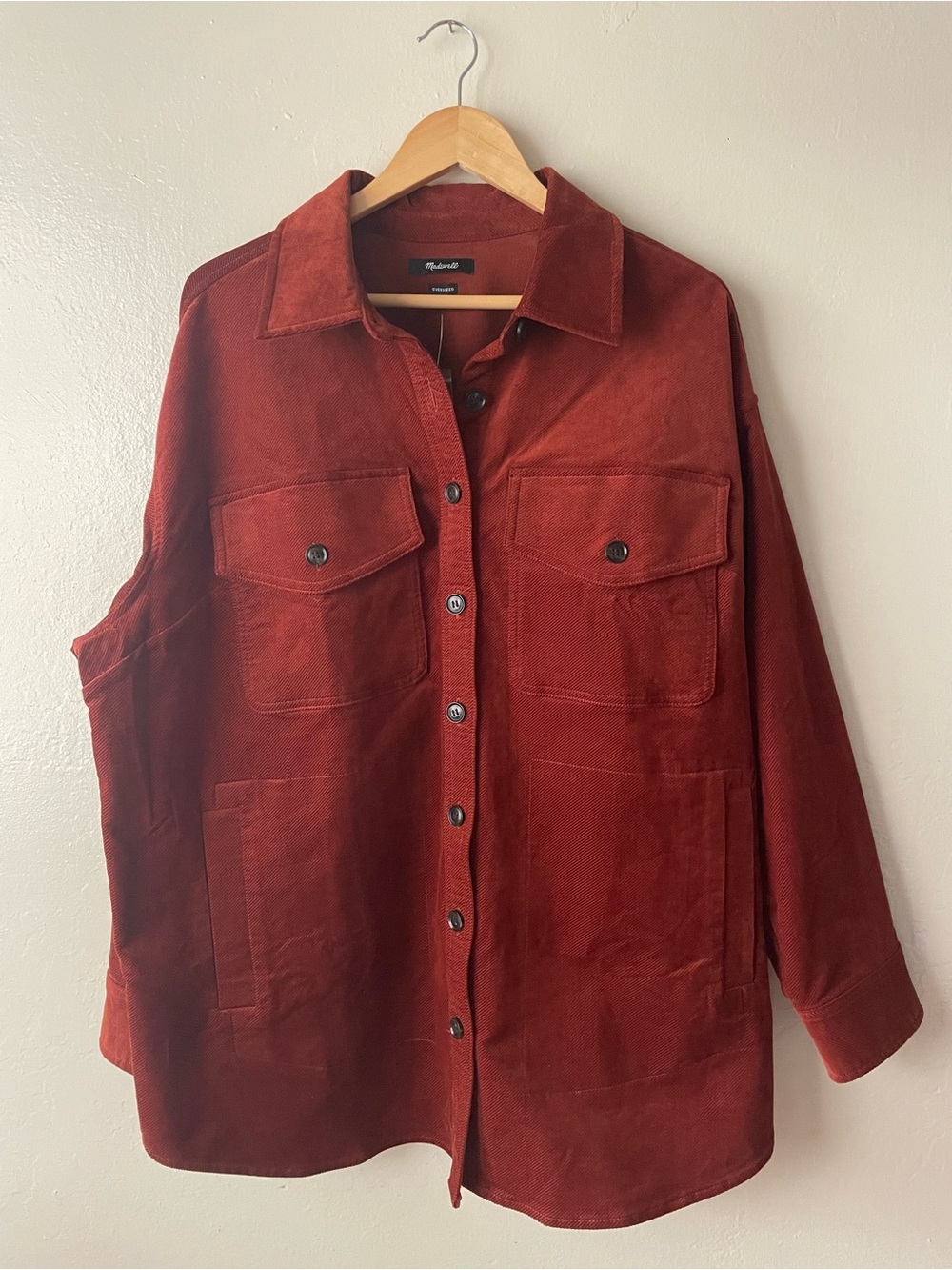 Madewell women’s Red Corduroyed button down collar oversized jacket
